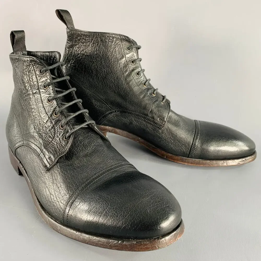 PAUL SMITH Size 12 Black Leather Lace-Up Ankle Boots